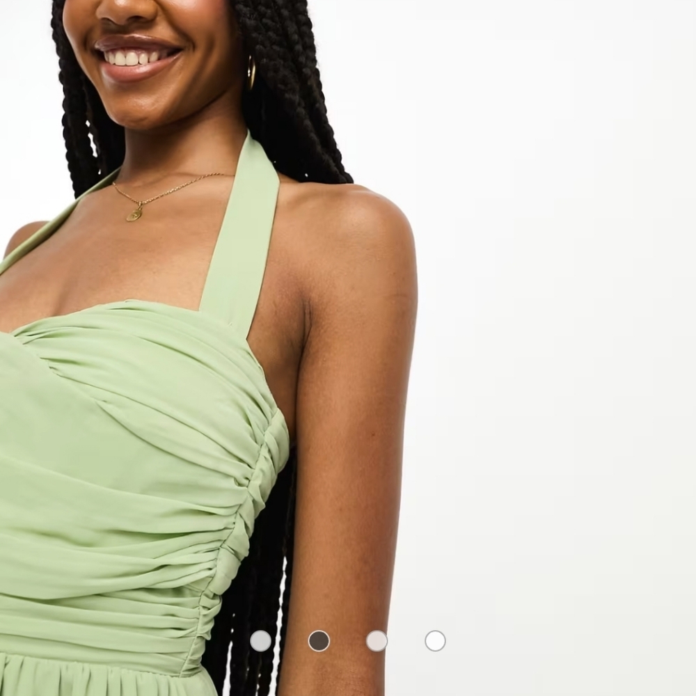 ASOS DESIGN Tall ruched bodice halter tiered maxi dress Sage green Wedding Y2K - Picture 4 of 13